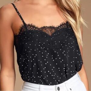 LULU’S Maddox Polka Dot Lace Cami Women’s Black Size XS